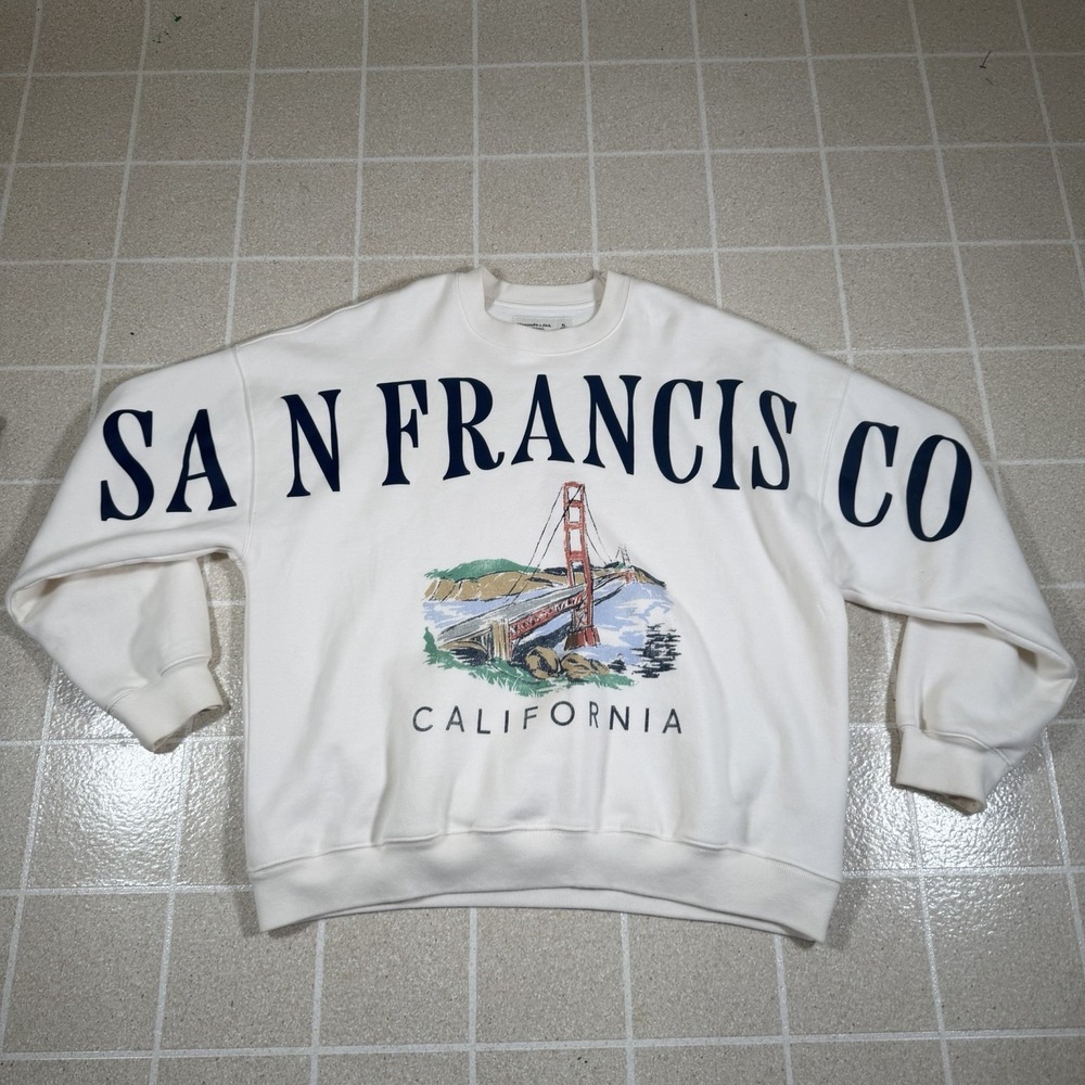 Abercrombie & Fitch Sunday Crewneck Sweater Size XL  San Francisco AOP Soft